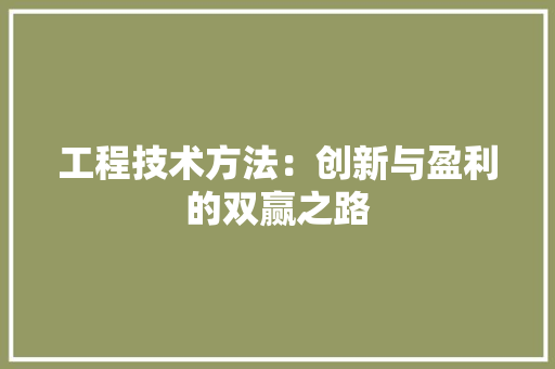 工程技术方法：创新与盈利的双赢之路 现代风格装饰