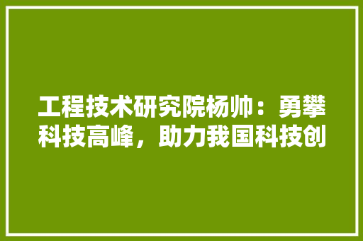 工程技术研究院杨帅：勇攀科技高峰，助力我国科技创新发展