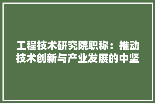 工程技术研究院职称：推动技术创新与产业发展的中坚力量 现代风格装饰