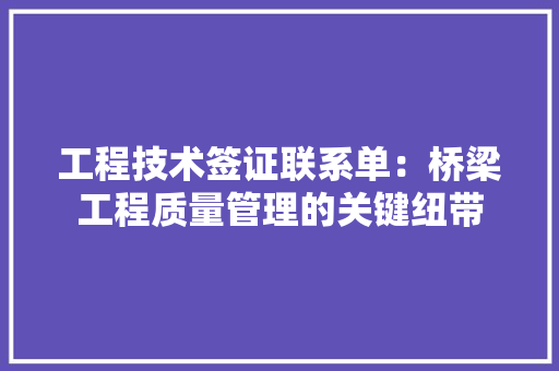 工程技术签证联系单：桥梁工程质量管理的关键纽带 现代风格装饰