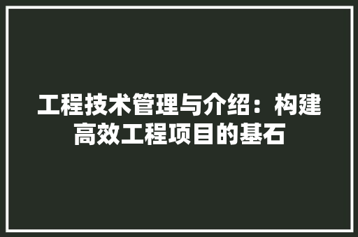 工程技术管理与介绍：构建高效工程项目的基石 现代风格装饰