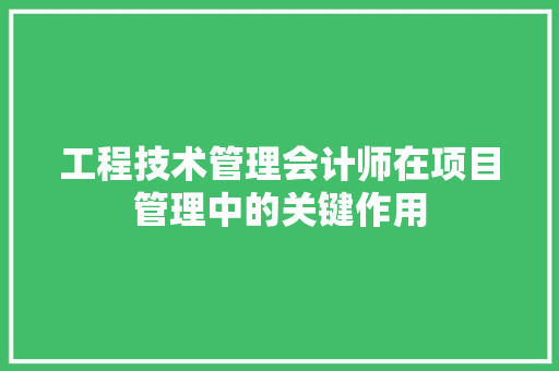工程技术管理会计师在项目管理中的关键作用 现代风格装饰