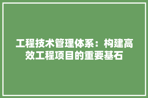 工程技术管理体系：构建高效工程项目的重要基石 现代风格装饰