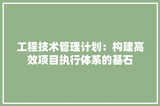 工程技术管理计划：构建高效项目执行体系的基石 现代风格装饰