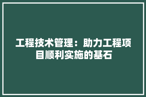 工程技术管理：助力工程项目顺利实施的基石 现代风格装饰
