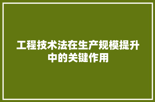 工程技术法在生产规模提升中的关键作用