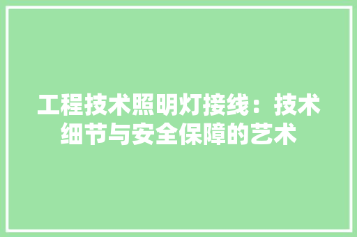 工程技术照明灯接线：技术细节与安全保障的艺术 现代风格装饰