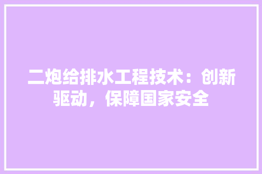 二炮给排水工程技术：创新驱动，保障国家安全