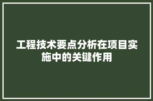 工程技术要点分析在项目实施中的关键作用