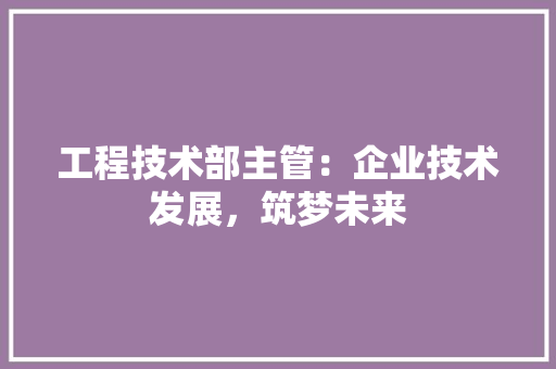 工程技术部主管：企业技术发展，筑梦未来