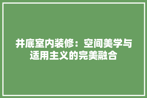 井底室内装修：空间美学与适用主义的完美融合 家居装修
