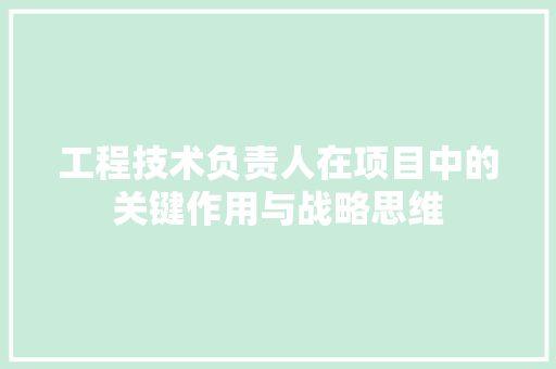 工程技术负责人在项目中的关键作用与战略思维 现代风格装饰