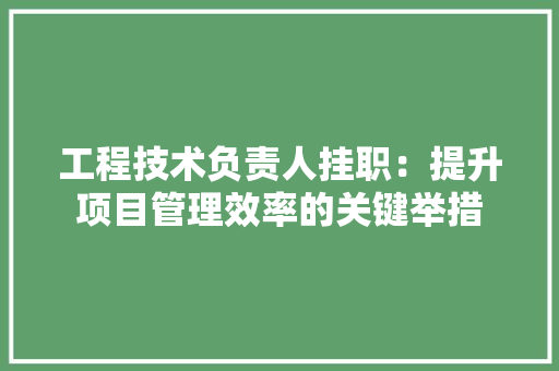 工程技术负责人挂职：提升项目管理效率的关键举措