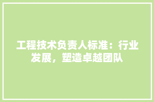 工程技术负责人标准：行业发展，塑造卓越团队