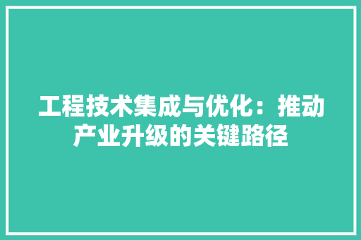 工程技术集成与优化：推动产业升级的关键路径