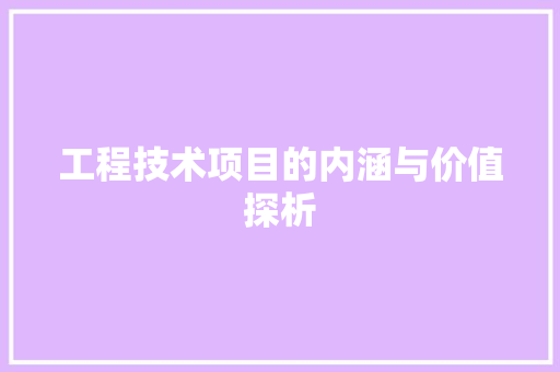 工程技术项目的内涵与价值探析