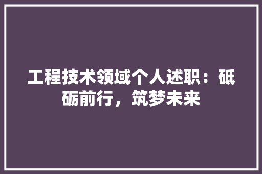 工程技术领域个人述职：砥砺前行，筑梦未来