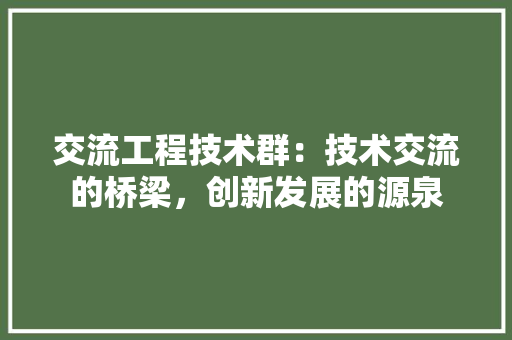 交流工程技术群：技术交流的桥梁，创新发展的源泉 家居装修