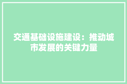 交通基础设施建设：推动城市发展的关键力量