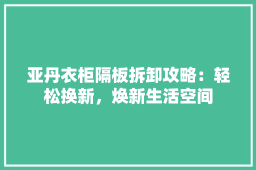 亚丹衣柜隔板拆卸攻略：轻松换新，焕新生活空间 家居装修