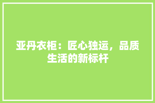 亚丹衣柜：匠心独运，品质生活的新标杆 家居装修