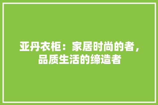 亚丹衣柜：家居时尚的者，品质生活的缔造者