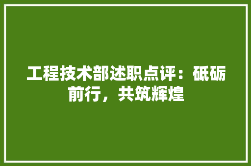 工程技术部述职点评：砥砺前行，共筑辉煌