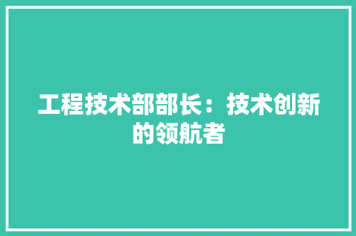 工程技术部部长：技术创新的领航者