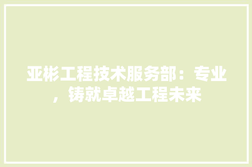 亚彬工程技术服务部：专业，铸就卓越工程未来 家居装修