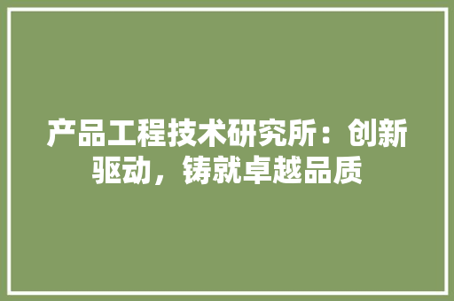 产品工程技术研究所：创新驱动，铸就卓越品质 家居装修