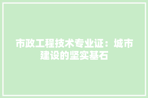 市政工程技术专业证：城市建设的坚实基石