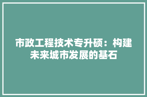 市政工程技术专升硕：构建未来城市发展的基石