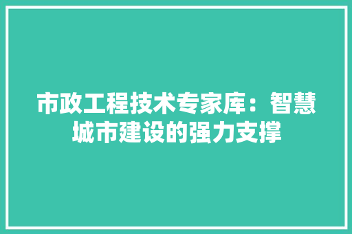 市政工程技术专家库：智慧城市建设的强力支撑