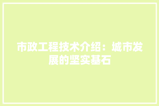 市政工程技术介绍：城市发展的坚实基石 中式风格装饰