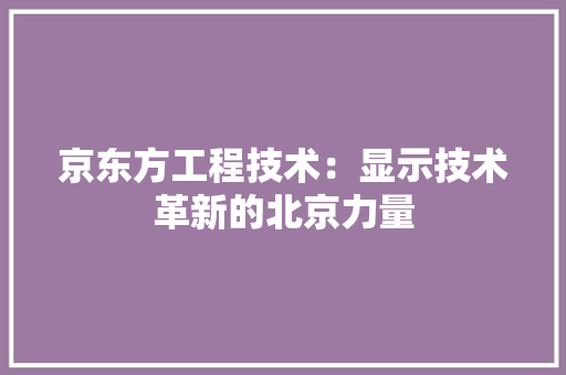 京东方工程技术：显示技术革新的北京力量 家居装修