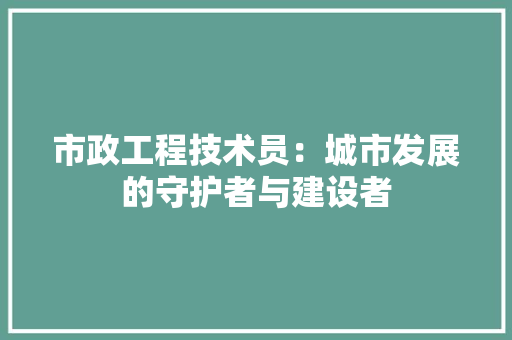 市政工程技术员：城市发展的守护者与建设者