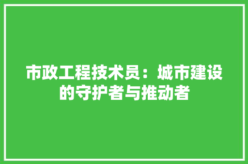 市政工程技术员：城市建设的守护者与推动者
