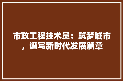 市政工程技术员：筑梦城市，谱写新时代发展篇章