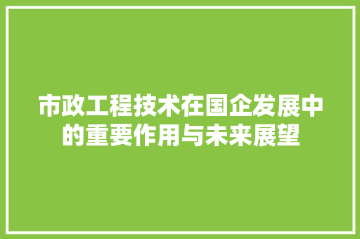市政工程技术在国企发展中的重要作用与未来展望