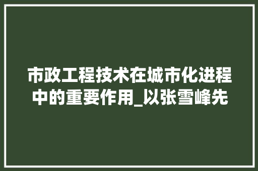 市政工程技术在城市化进程中的重要作用_以张雪峰先生的研究为例 中式风格装饰