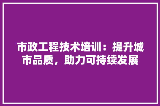 市政工程技术培训：提升城市品质，助力可持续发展