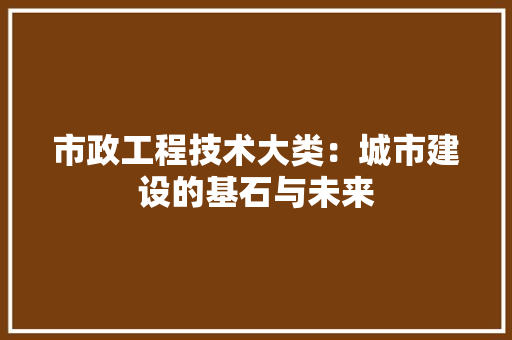市政工程技术大类：城市建设的基石与未来
