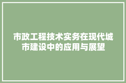 市政工程技术实务在现代城市建设中的应用与展望
