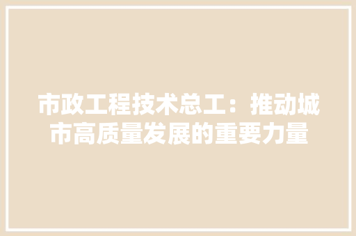 市政工程技术总工：推动城市高质量发展的重要力量