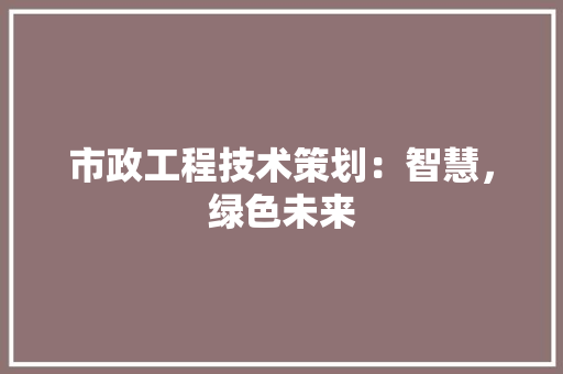 市政工程技术策划：智慧，绿色未来