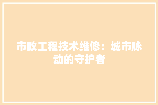 市政工程技术维修：城市脉动的守护者