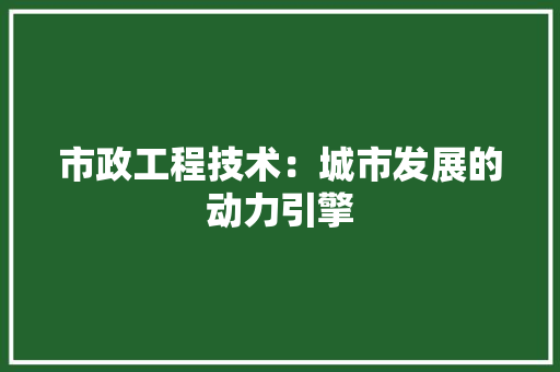 市政工程技术：城市发展的动力引擎