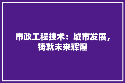市政工程技术：城市发展，铸就未来辉煌