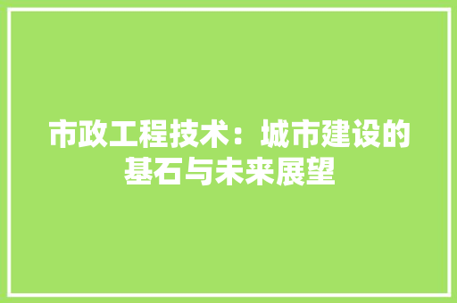 市政工程技术：城市建设的基石与未来展望