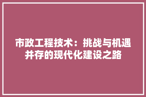 市政工程技术：挑战与机遇并存的现代化建设之路